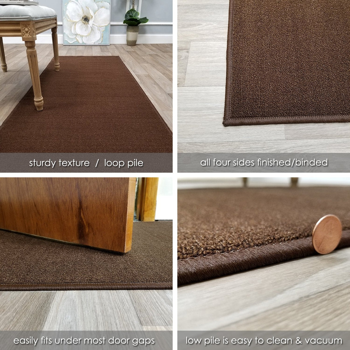Custom Size Brown Solid Plain Rubber Backed Non-Slip Hallway Stair Runner Rug Carpet 22 inch Wide Choose Your Length