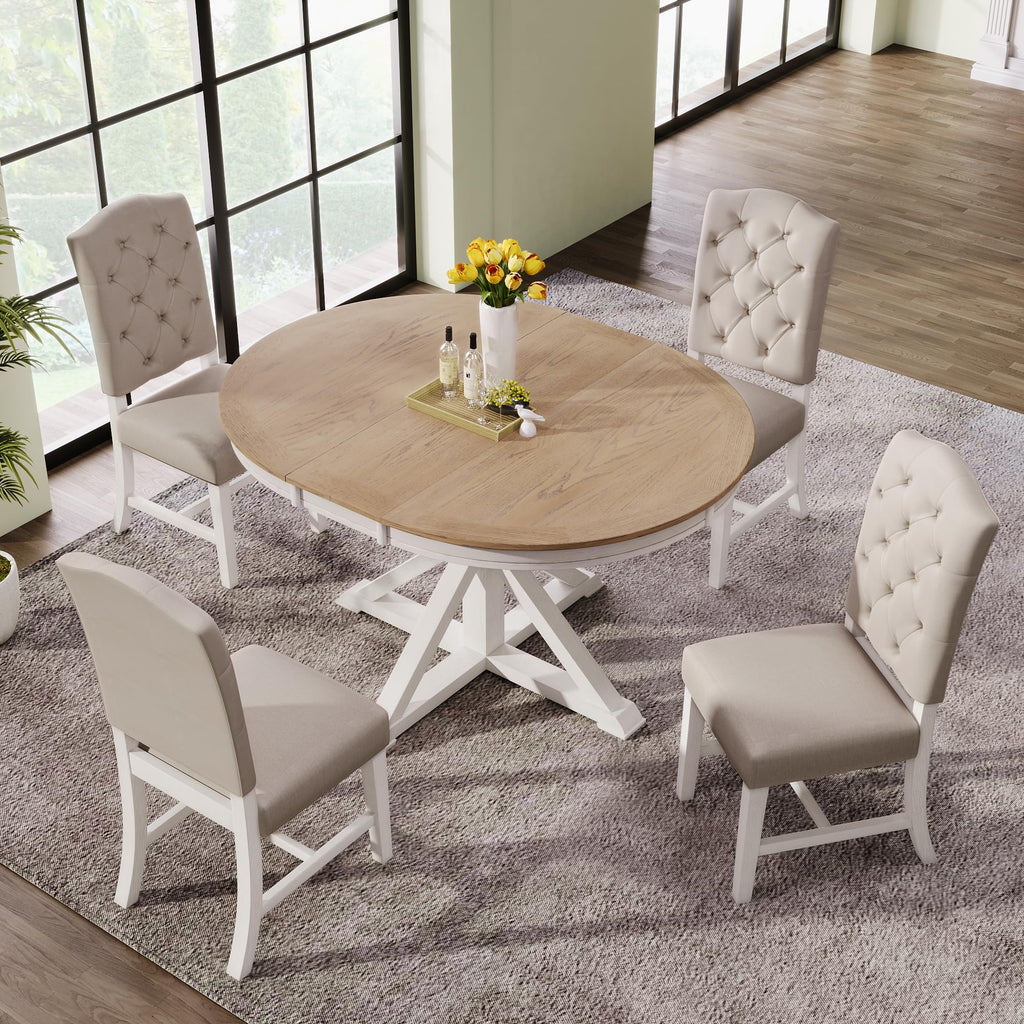 Inspired Saarinen Style Dining Table Round Wood 54" for 4-6 People Modern Kitchen Extendable Dining Table with Drop Leaf Pedestal Mid Century