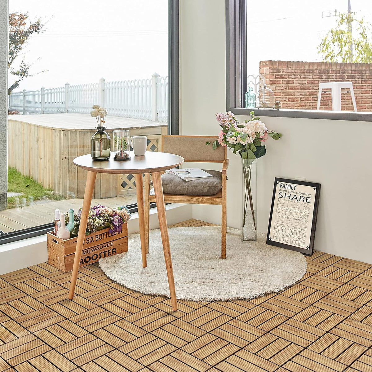 Patio Tiles Wooden Interlocking Deck Tiles 27PCS Garden Floor 12"x12"Indoor Outdoor Composite Decking for Porch