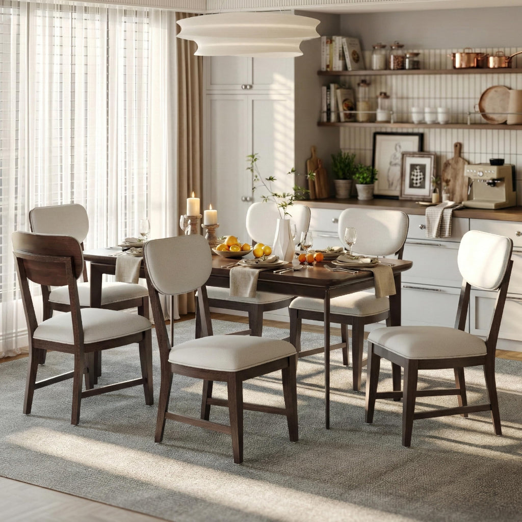 Inspired Bertoia Style Solid Wood Dining Chairs Set of 6, Mid Century Modern Upholstered Kitchen Chairs with 3.3" Thick Cushion, Farmhouse