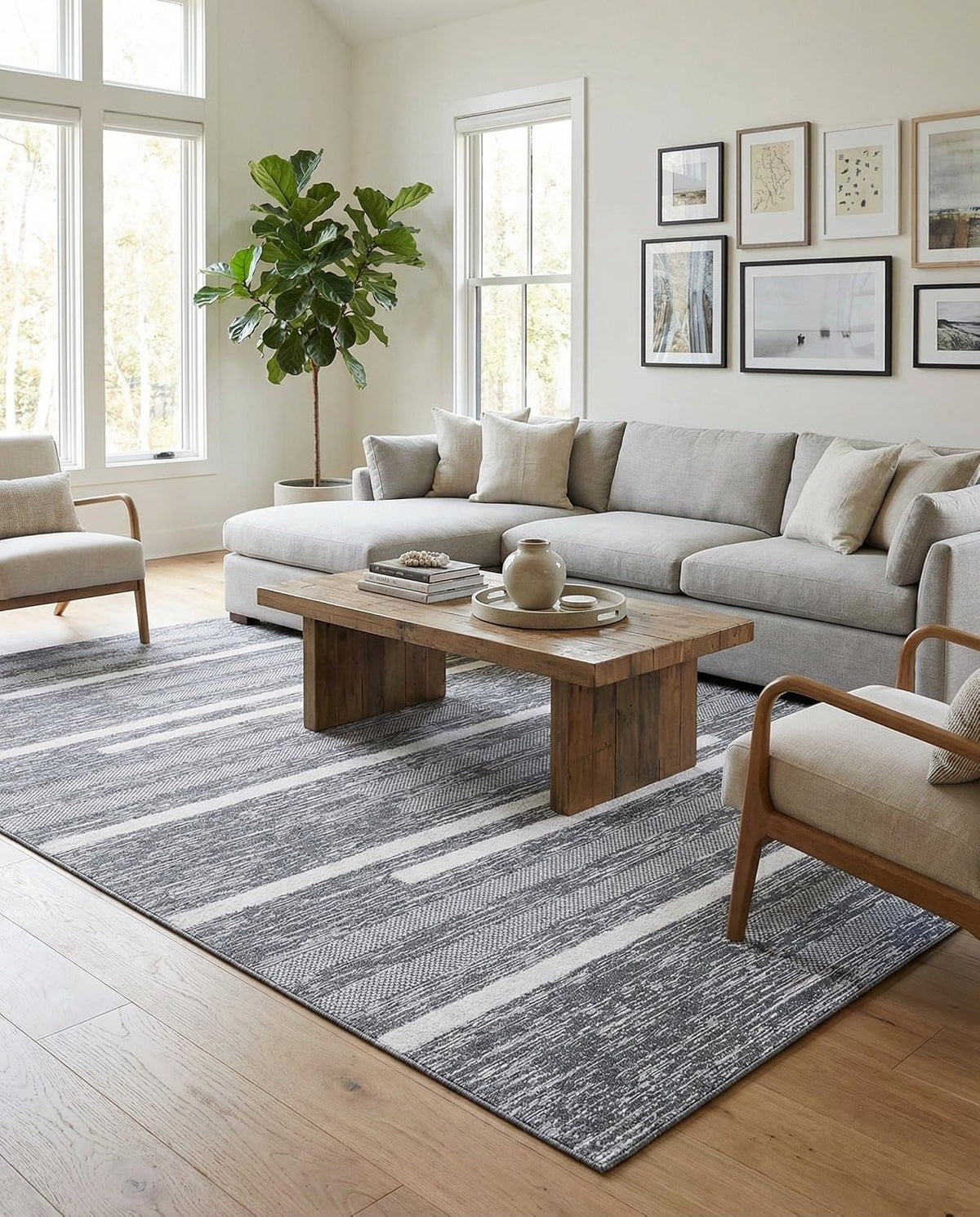 Abbey Rug - 9' 1 Gray Textured Cotton Rug - Modern Striped Design, Large Area Rug for Living Rooms and Bedrooms