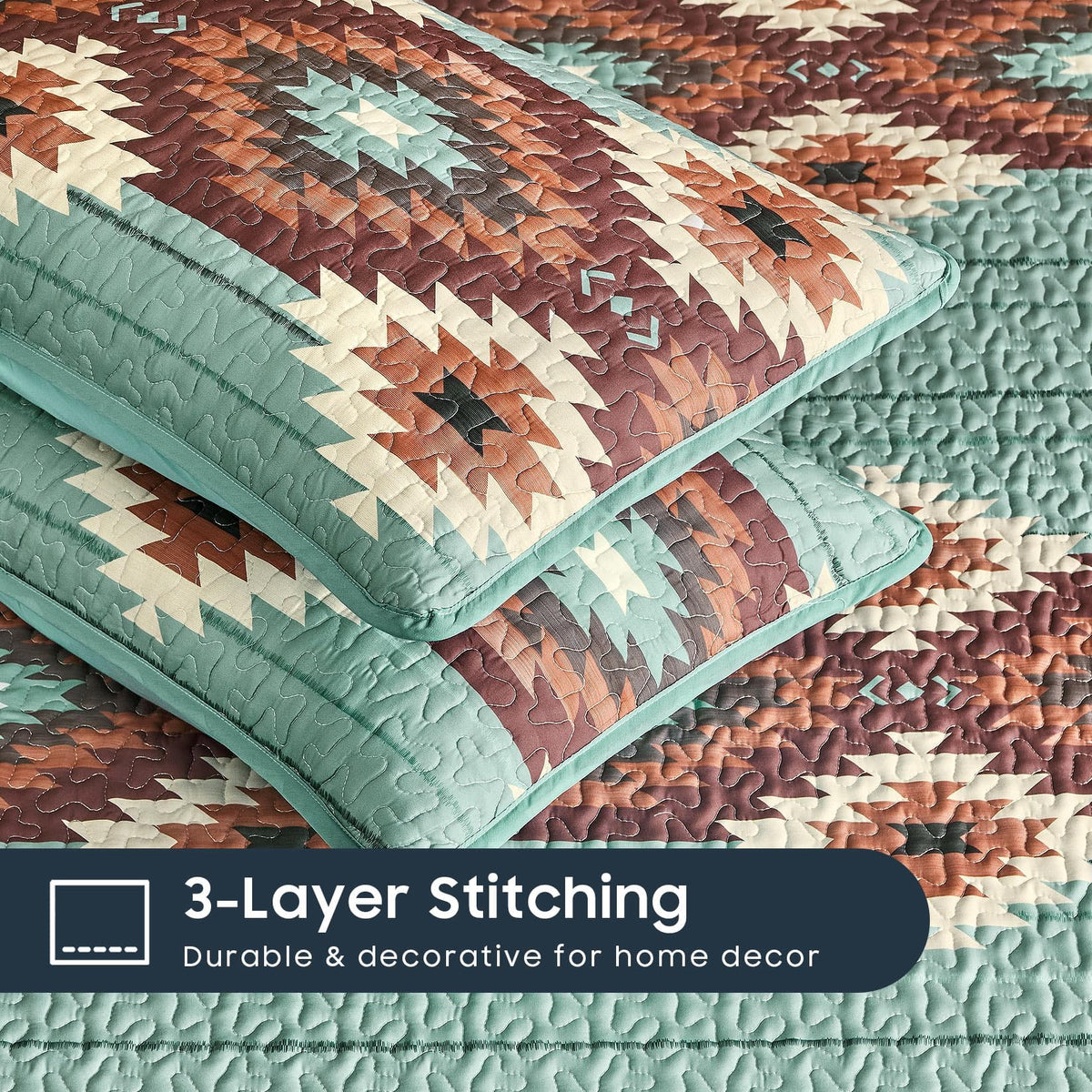 Quilt Set, Aztec Southwestern Rustic Farmhouse Country Cabin with Geometric Pattern, Reversible Lightweight Bedspread
