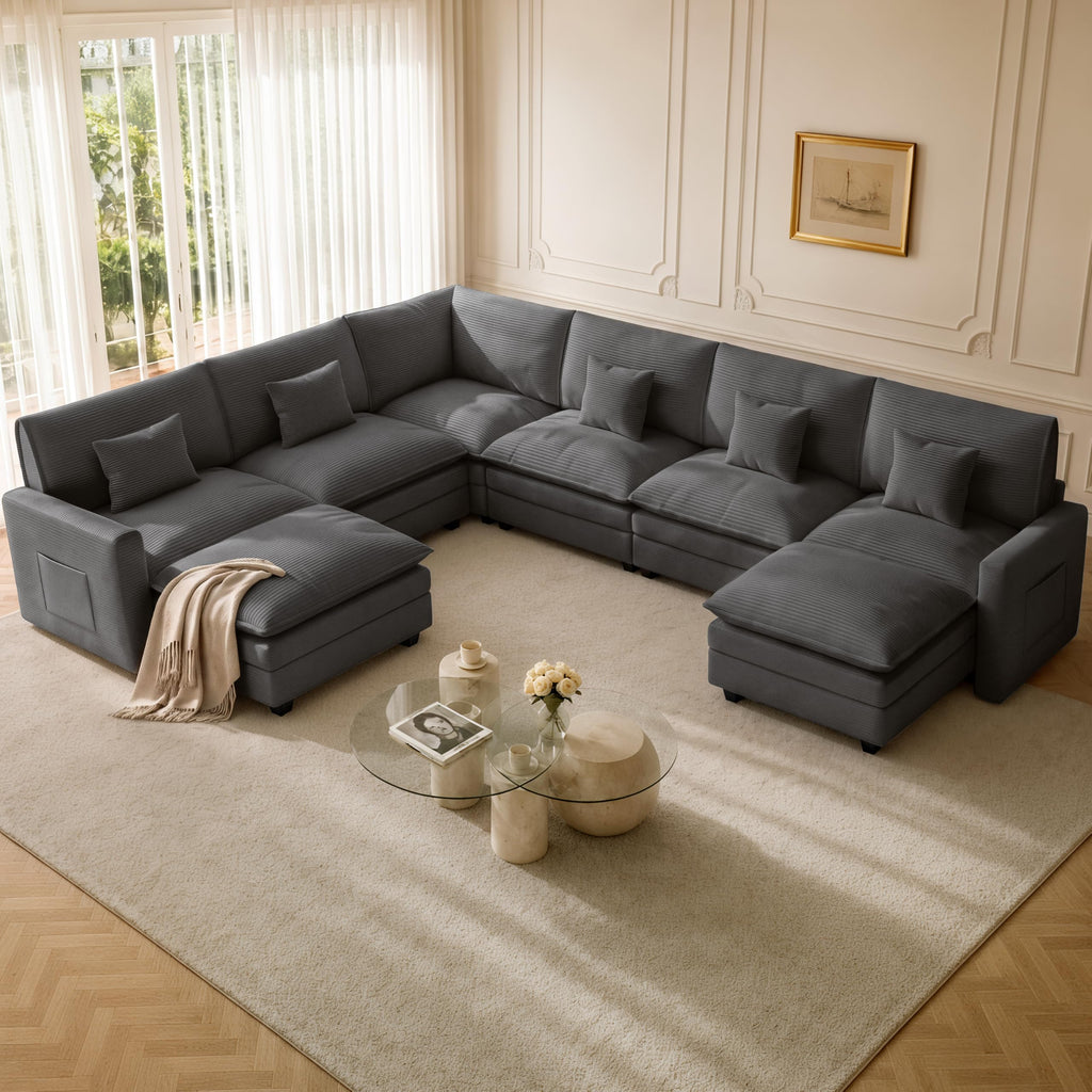 133 Inch Cloud Couch Sectional, Corner Modular Sectional Sofa with Ottoman