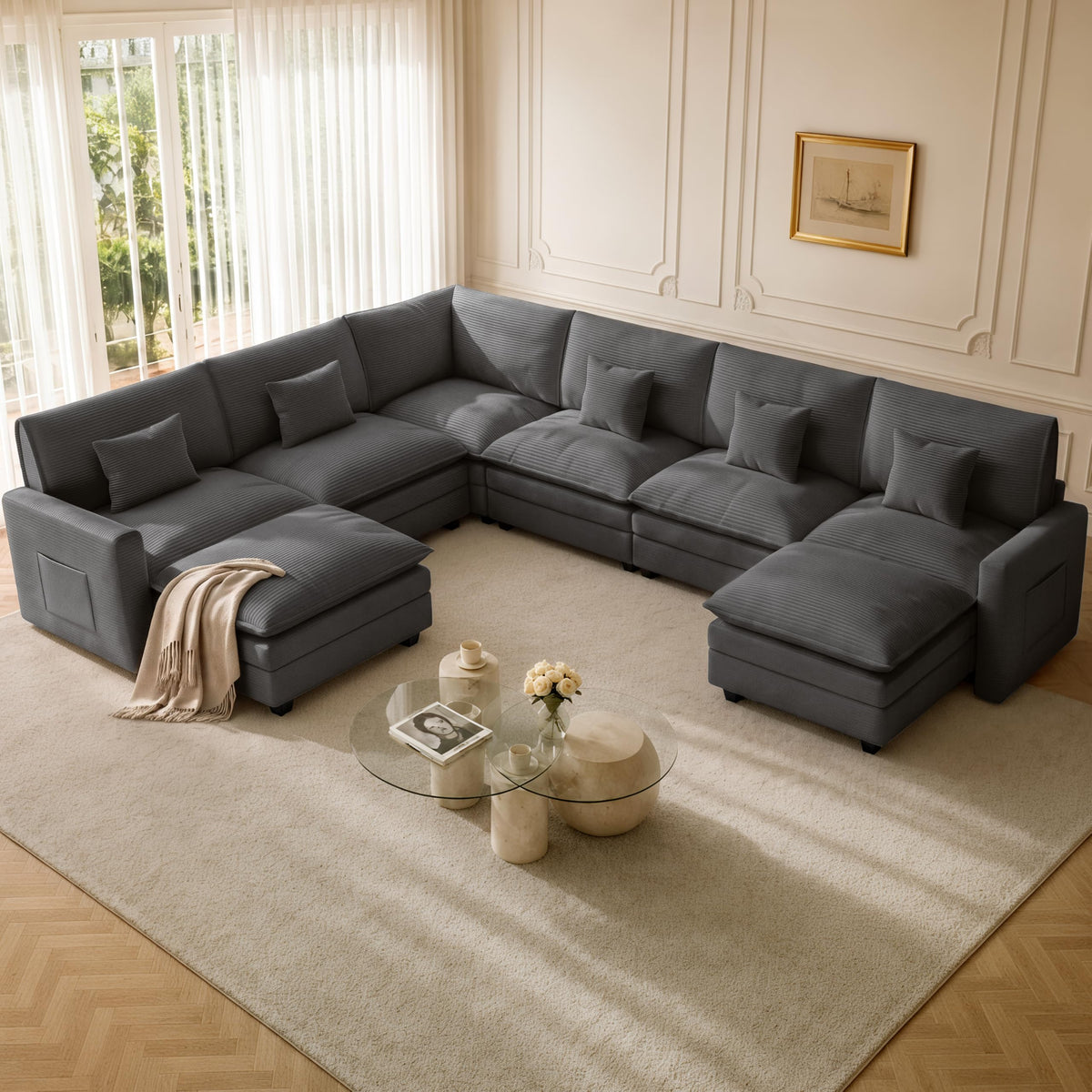 133 Inch Cloud Couch Sectional, Corner Modular Sectional Sofa with Ottoman