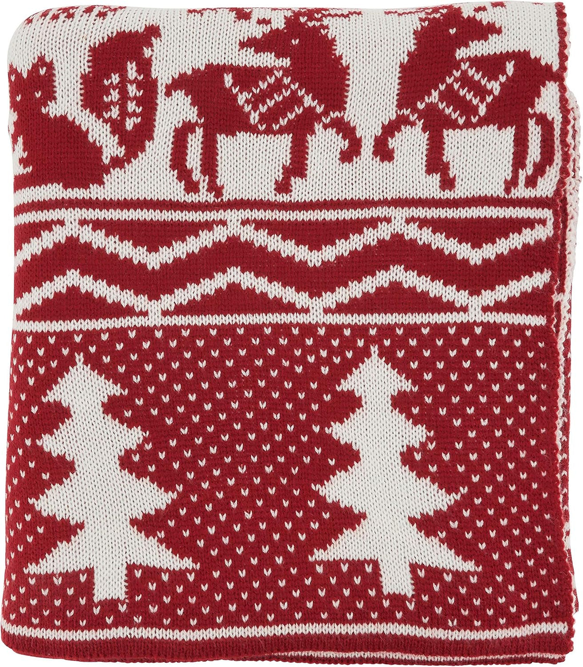 Reindeer and Christmas Tree Knit Throw, Red, 50" x 60", TH544.R5060