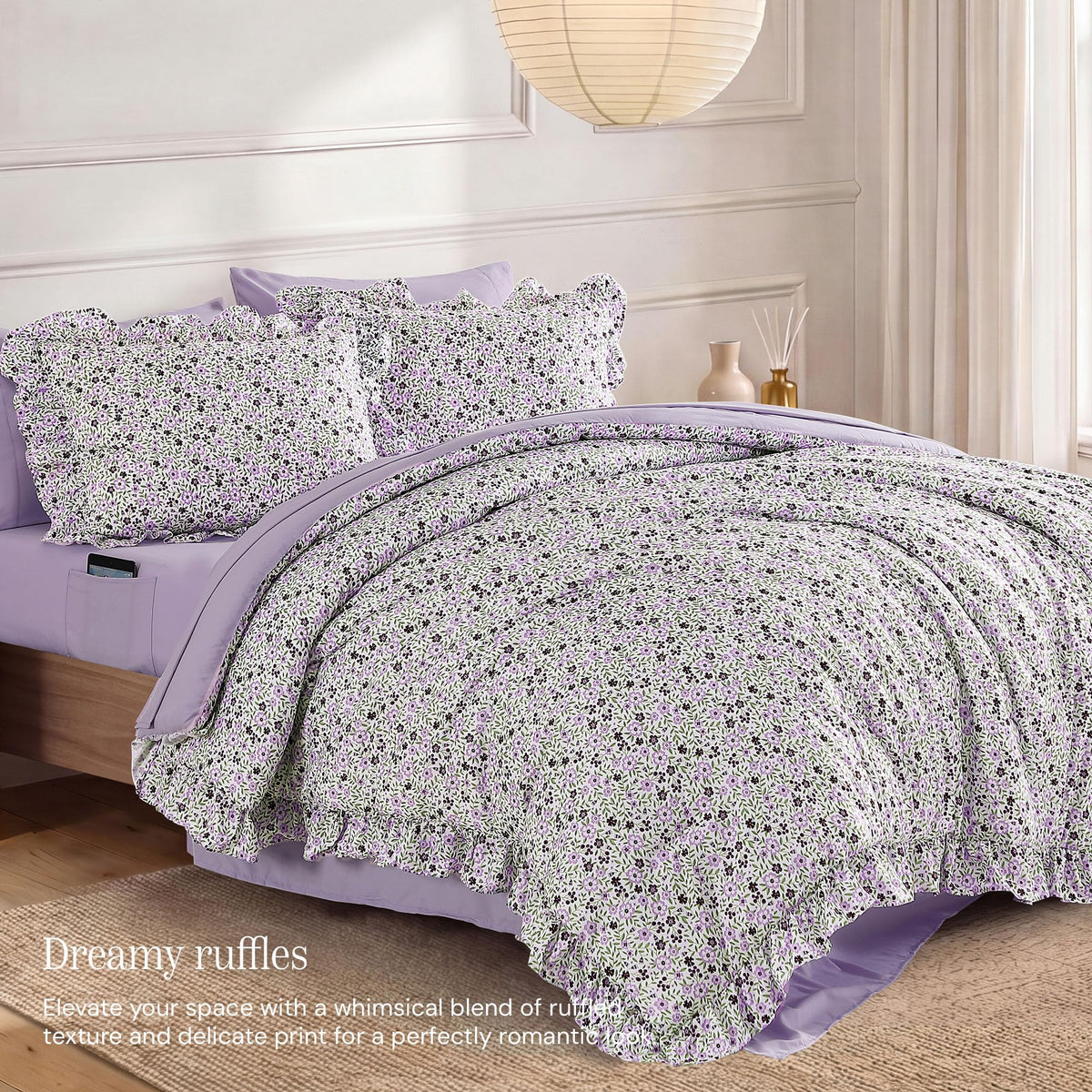 Comforter Set-7 Pieces Floral Ruffle Bedding Set