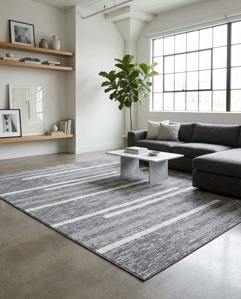Abbey Rug - 9' 1 Gray Textured Cotton Rug - Modern Striped Design, Large Area Rug for Living Rooms and Bedrooms