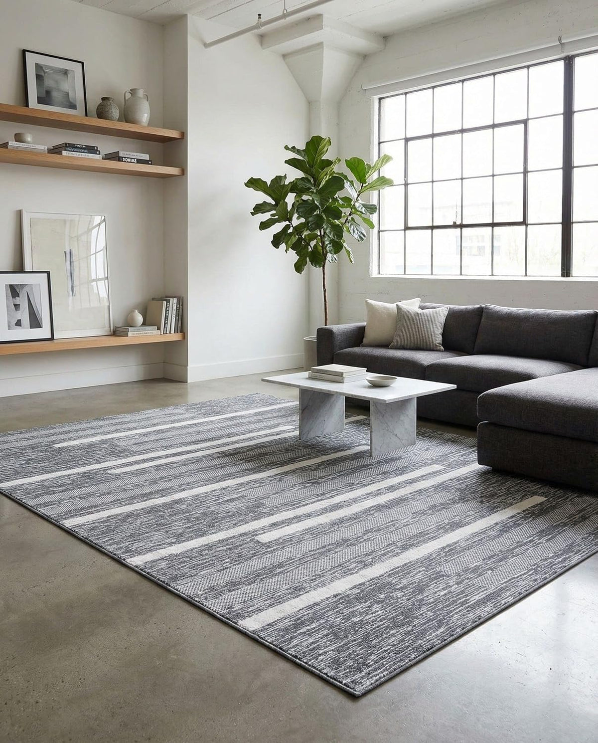Abbey Rug - 9' 1 Gray Textured Cotton Rug - Modern Striped Design, Large Area Rug for Living Rooms and Bedrooms