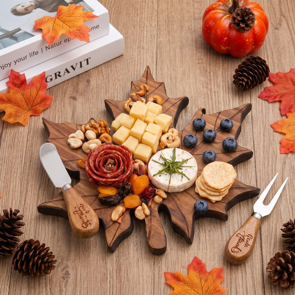 2 Sets Fall Maple Leaf Mini Charcuterie Board Gift, 8.3 x 7.5 in