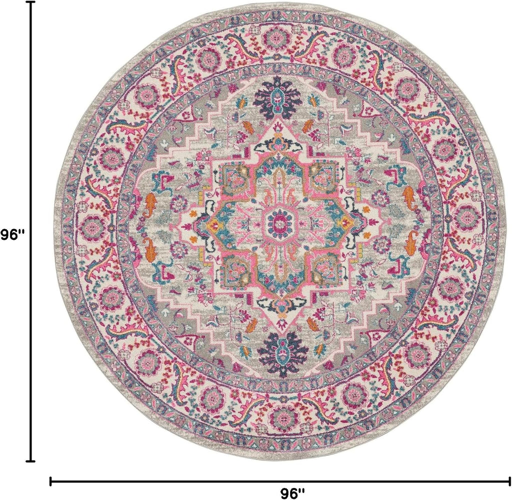 Home Passion Light Grey Pink 8' x Round Area Rug - Easy Clean, Non Shedding, Bed Room, Living Room, Dining Room