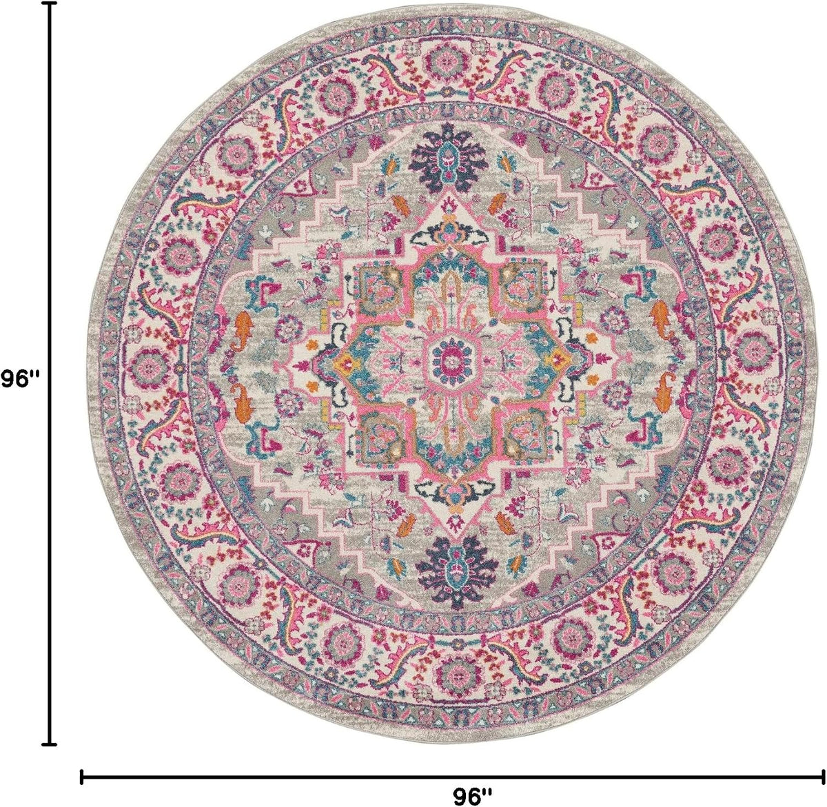 Home Passion Light Grey Pink 8' x Round Area Rug - Easy Clean, Non Shedding, Bed Room, Living Room, Dining Room