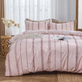 100% Cotton Striped Duvet Cover Set, 3Pcs Boho Linen-Like Textured Comforter Cover with Embroidered