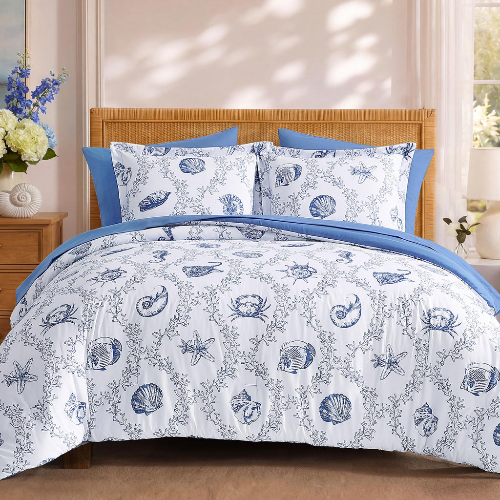 Comforter Set-7 Pieces Coastal Blue Bed in a Bag