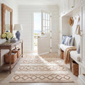 Natural Fiber Collection Area Rug, Beige & Ivory, Handmade Moroccan Boho Tribal Jute & Wool, Ideal for High