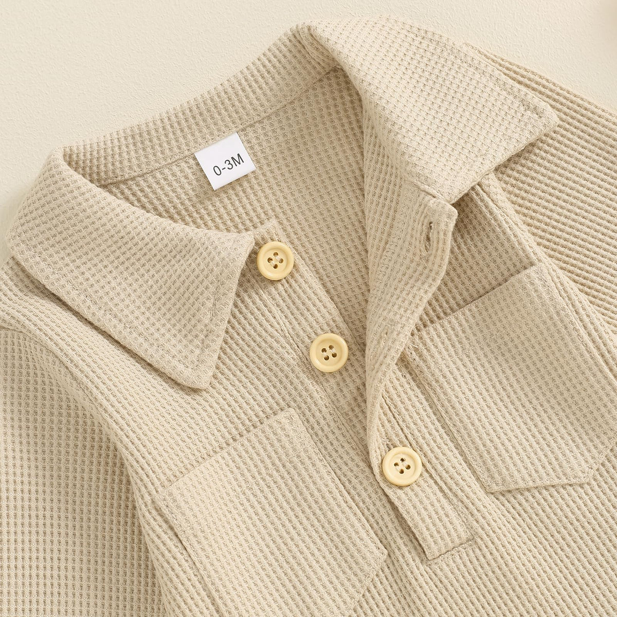 Newborn Baby Boy Waffle Knit Collared Romper Jumpsuit Solid Button Long Sleeve Bodysuit One-Piece Fall Winter Outfit