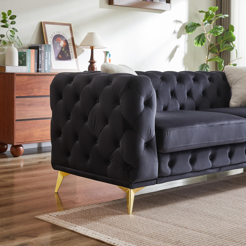 2-Piece Luxury Chesterfield Sofa Set with 2 3-Seater Sofa, Mid-Century 6-Seater Tufted Buttons Couch Set with 4