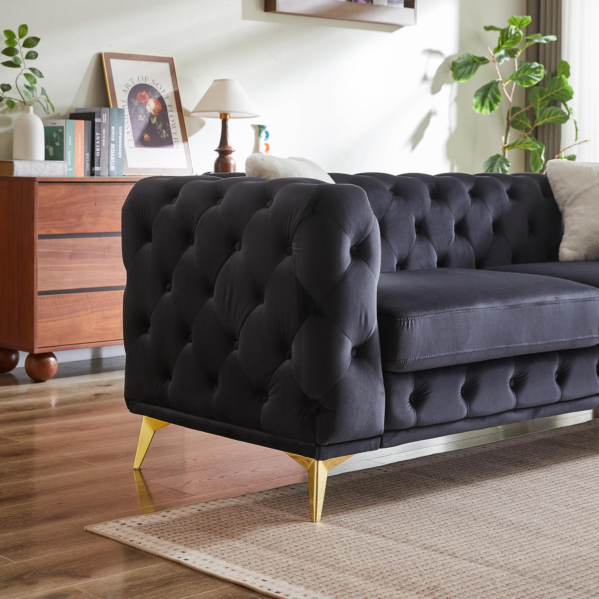 2-Piece Luxury Chesterfield Sofa Set with 2 3-Seater Sofa, Mid-Century 6-Seater Tufted Buttons Couch Set with 4