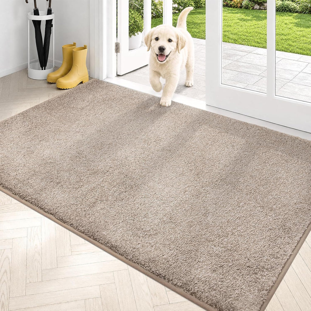 Dirt Trapping Indoor Door Mat, 34" x 59", Taupe | Machine Washable, Non-Slip, Waterproof TPR Backing, Super