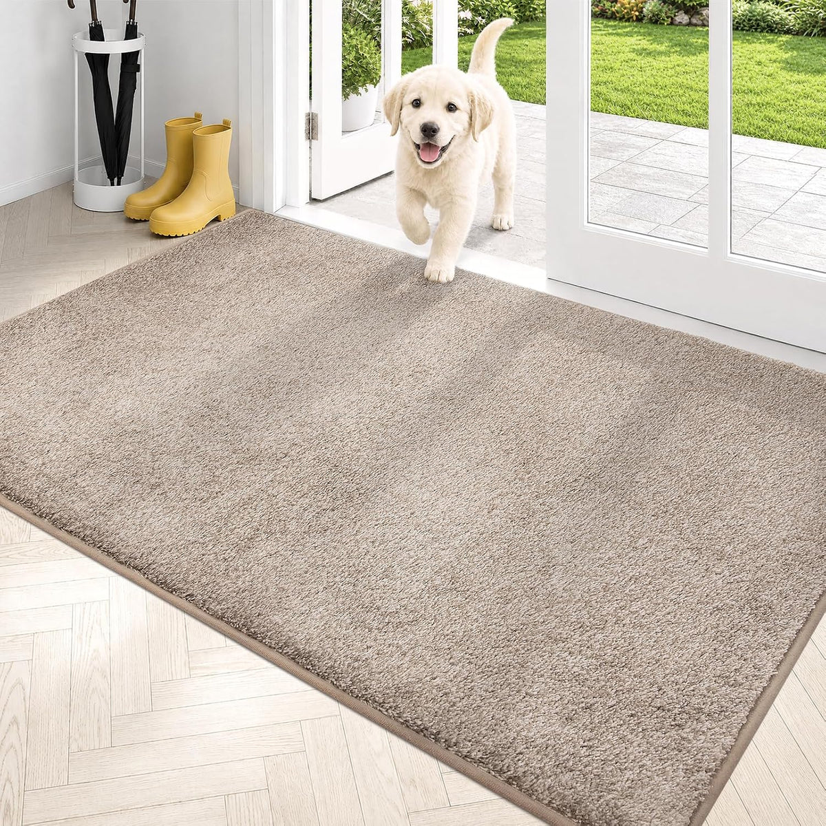 Dirt Trapping Indoor Door Mat, 34" x 59", Taupe | Machine Washable, Non-Slip, Waterproof TPR Backing, Super