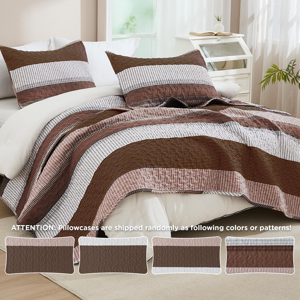 Quilt Set Brown, 3 Pcs Bedspreads & Coverlets