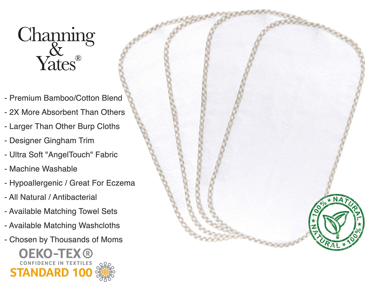 Premium Boutique Organic Burp Cloths (4-Pack) Large Face Washcloths - Baby Burp Cloths for Eczema - Thick 22 x 11in