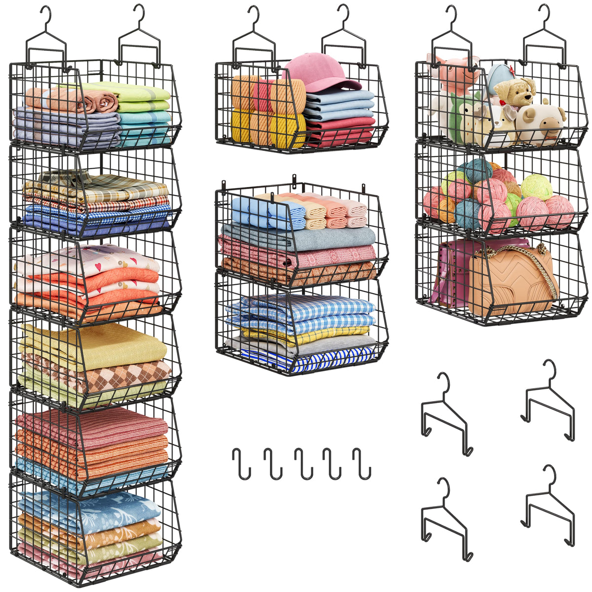 6-Tier Extended Depth Hanging Closet Organizers and Storage for Closet Organization, Stackable Hanging Shelves with