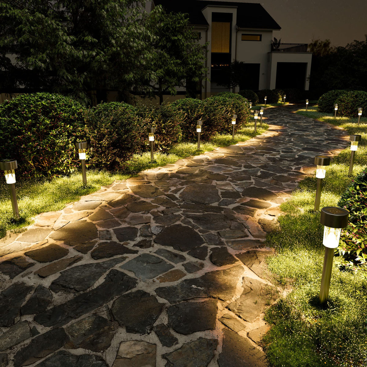 24 Pack Solar Lights Outdoor, Stainless Steel Solar Pathway Lights