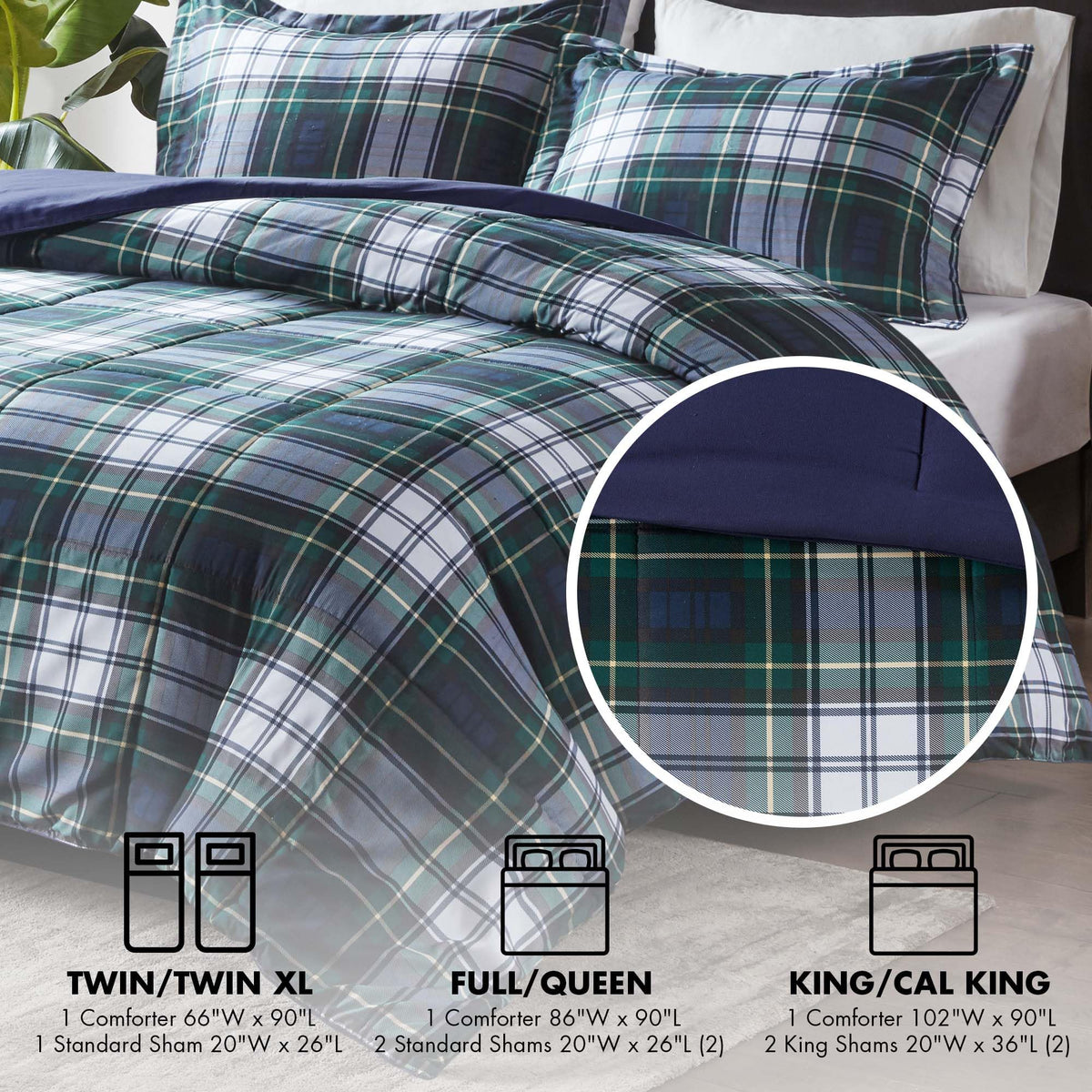 Park Parkston Plaid Comforter Set, 3 Piece Navy