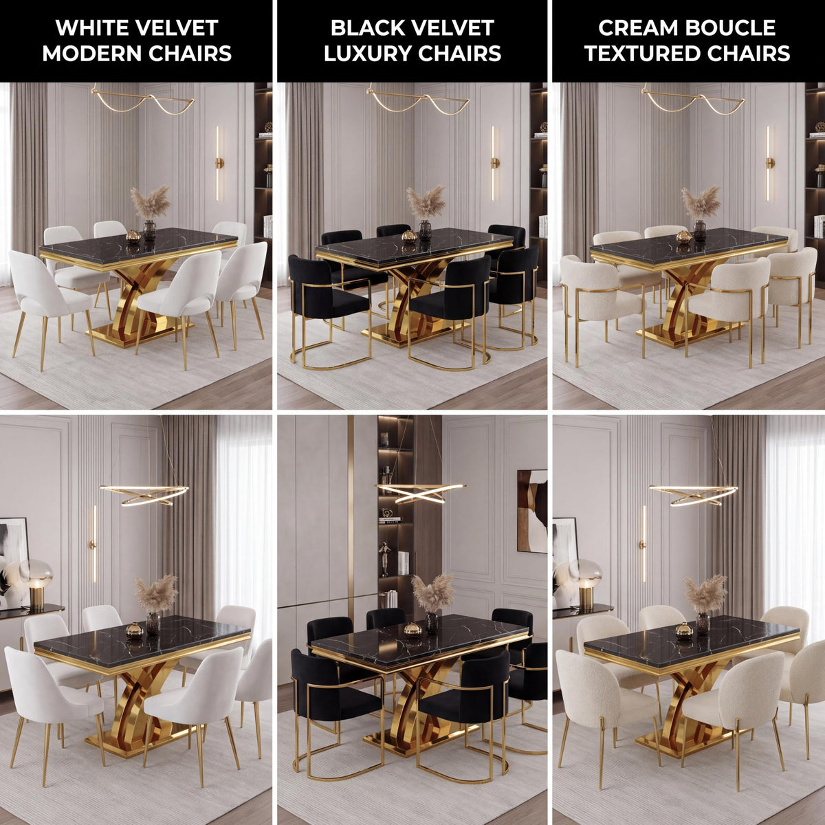 65" Black Faux Marble Dining Table with Polished Gold X-Cross Base