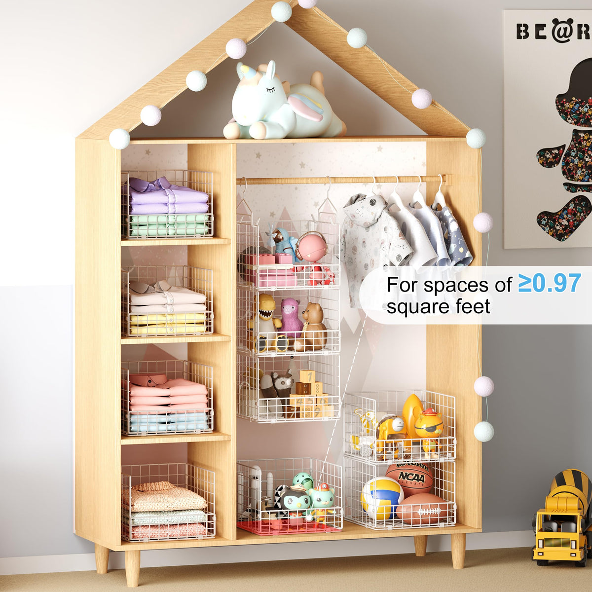 3-Tier Hanging Closet Organizer with 5 S Hooks, Closet Shelves for Clothes, Shoes, Handbags, Accessories, Hanging