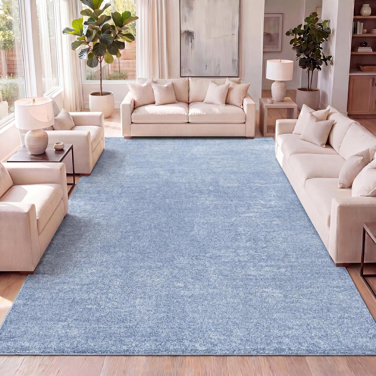 Haze Solid Low-Pile Classic Blue Indoor Area Rug, Coastal, Bohemian, Minimalist, Classic, Easy-Cleaning, Pet