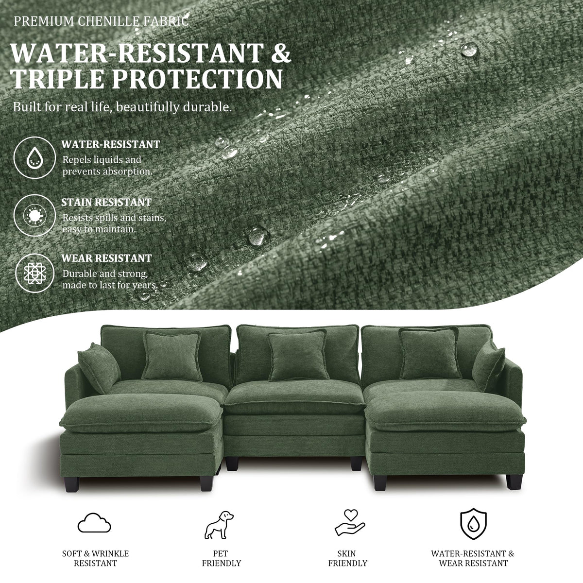 112" Oversized Modular Sectional Sofa with USB Charging Port, Water-Repellent Stain-Resistant Fabric, Deep Seat