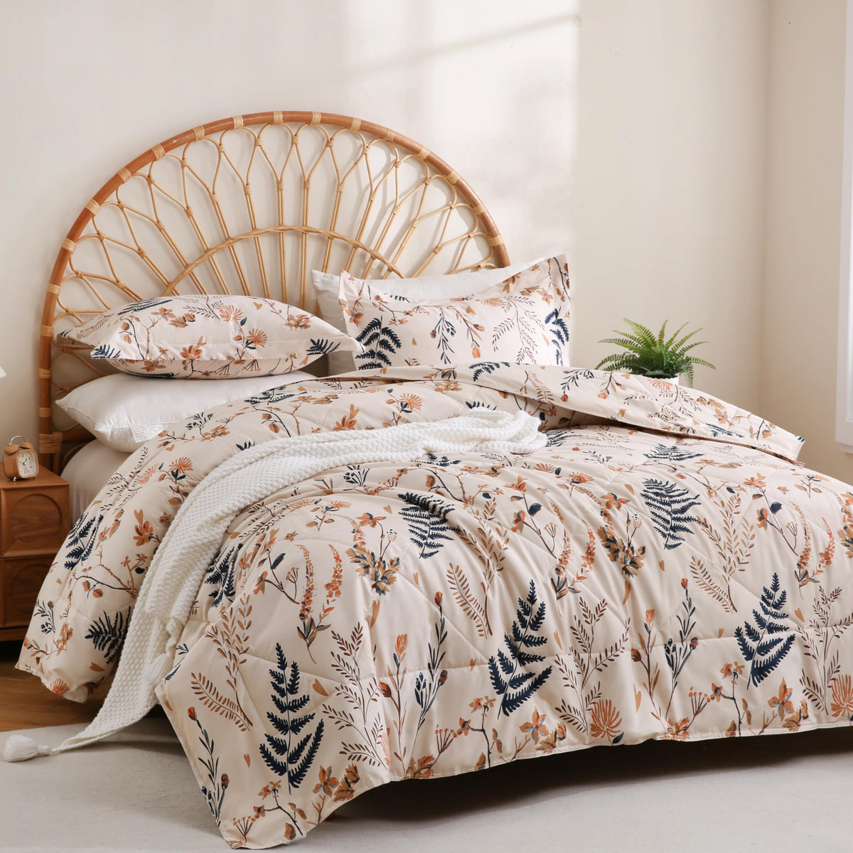 Boho Floral Printed Queen Comforter Set