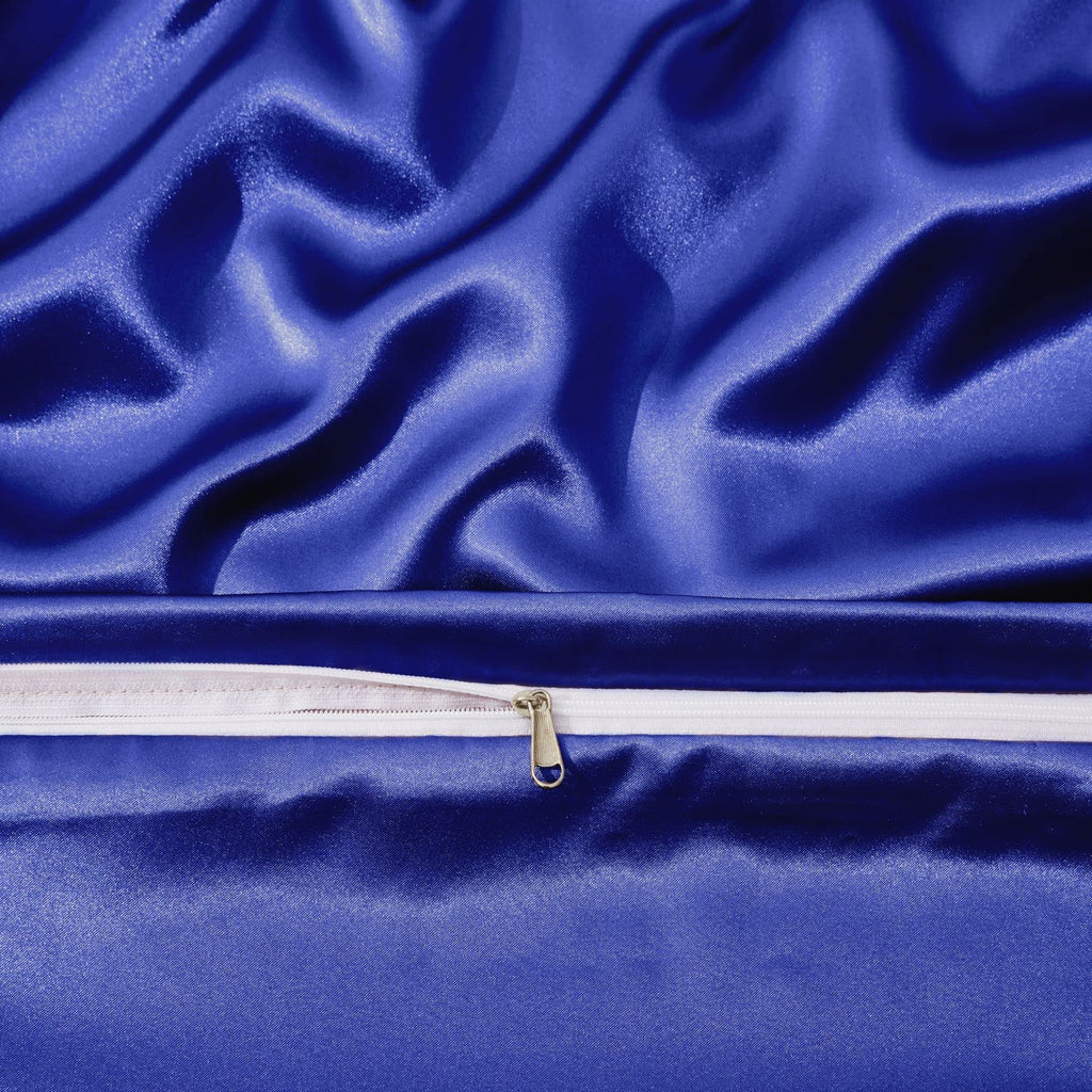 Royal Blue Satin Duvet Cover Set - 6Pc Bed Linen Set with Fitted Sheet & 4 Pillowcases