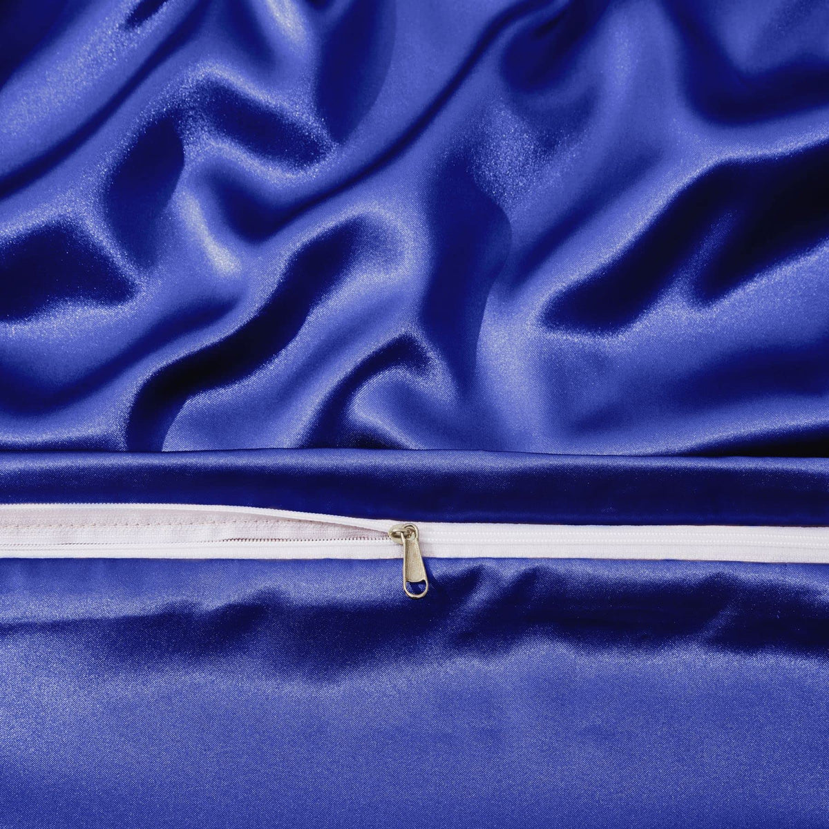 Royal Blue Satin Duvet Cover Set - 6Pc Bed Linen Set with Fitted Sheet & 4 Pillowcases