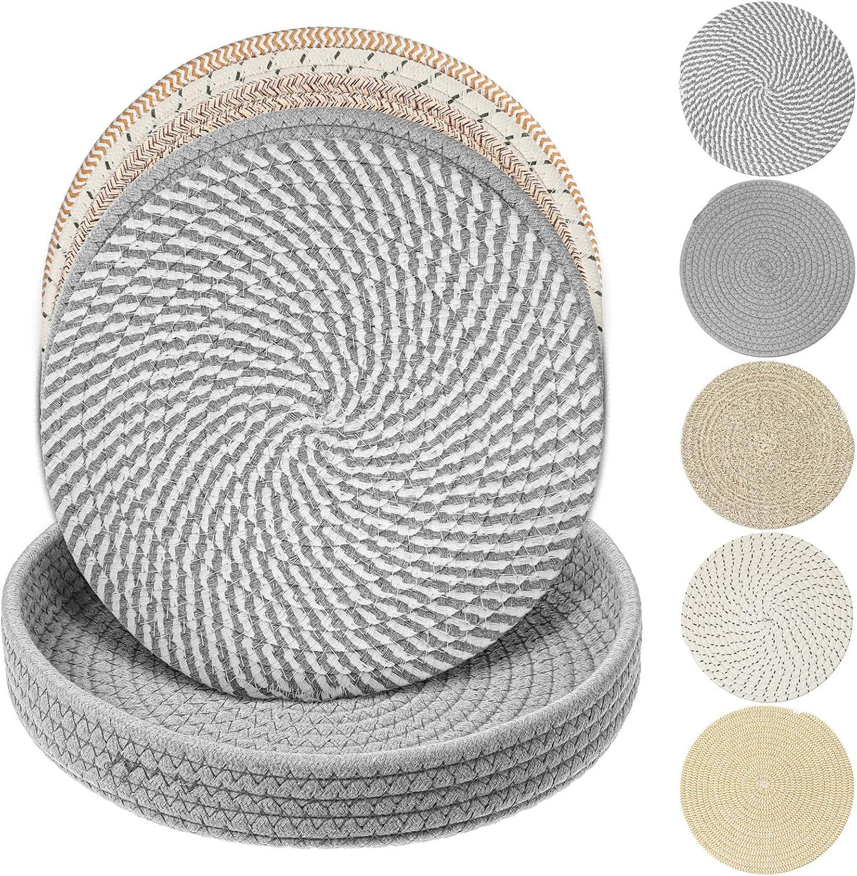 Inch Trivets for Hot Dishes, Extra Large Thick Heat Resistant Hot Pads, Cotton Pot Holders for Countertop - Set of 5