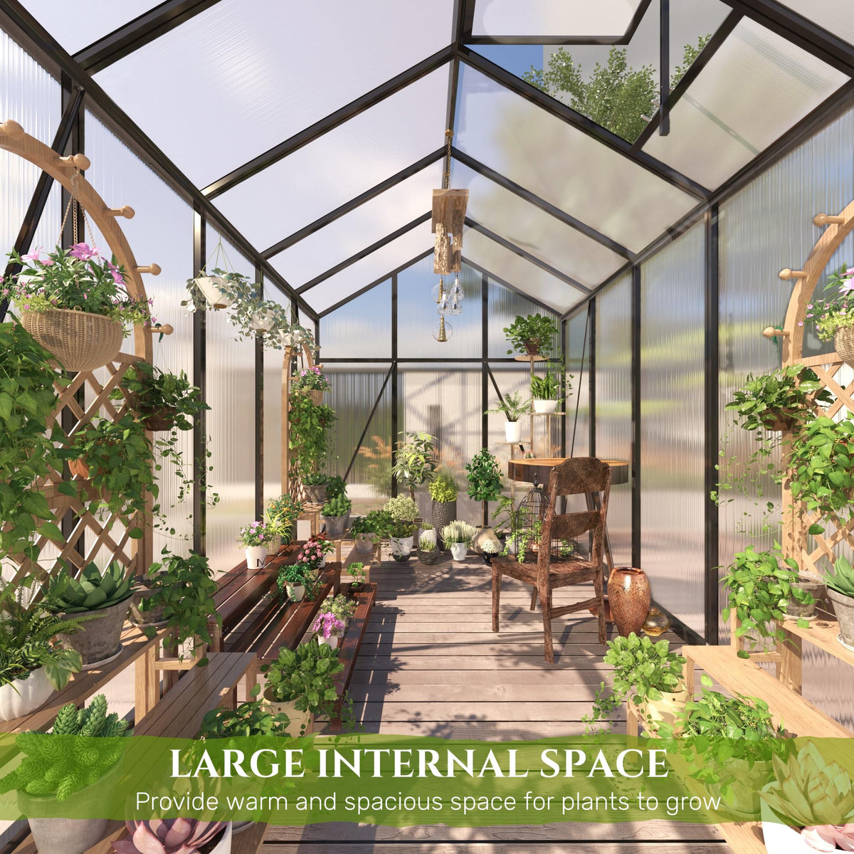 6*8.2FT Greenhouse for Outdoors, Polycarbonate Greenhouse with Stronger Wind Protection and Roof Vent, Walk-in Large