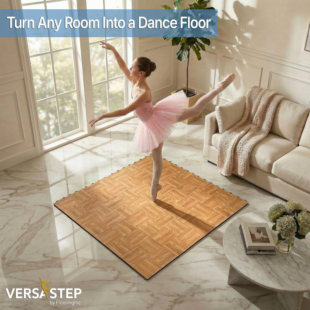 VersaStep by FlooringInc 12 x 12 Inch Interlocking Dance Floor Tiles, Portable Vinyl Dance Floor Practice, 3/8 Inch