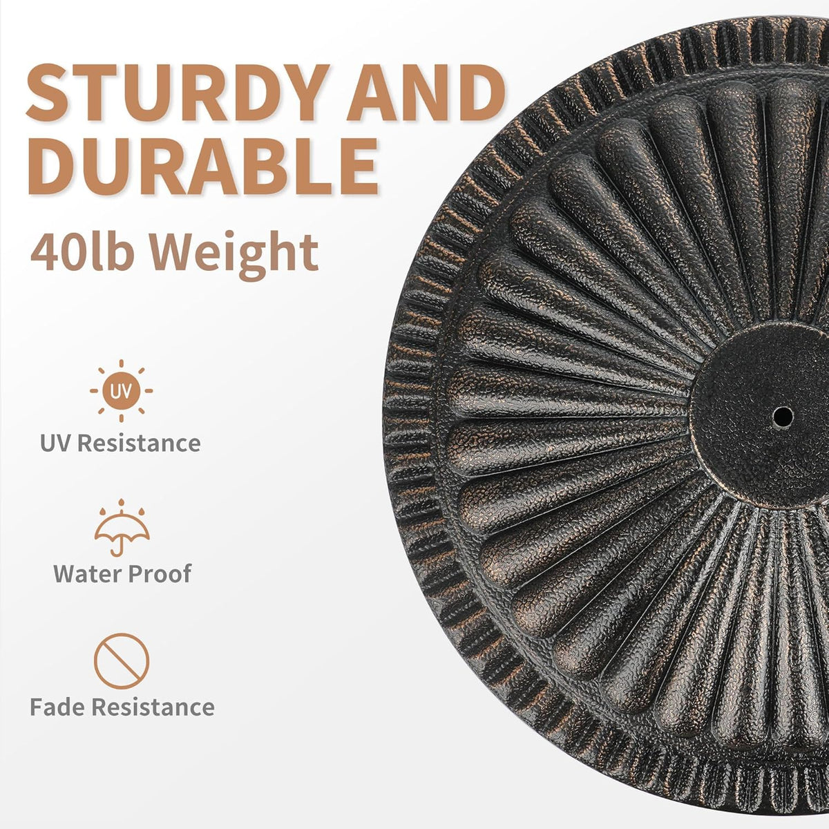40lb Patio Umbrella Base - No Filler Required Heavy Duty Outdoor Umbrella Base Stand Pool, Balcony, Beach, Bronze