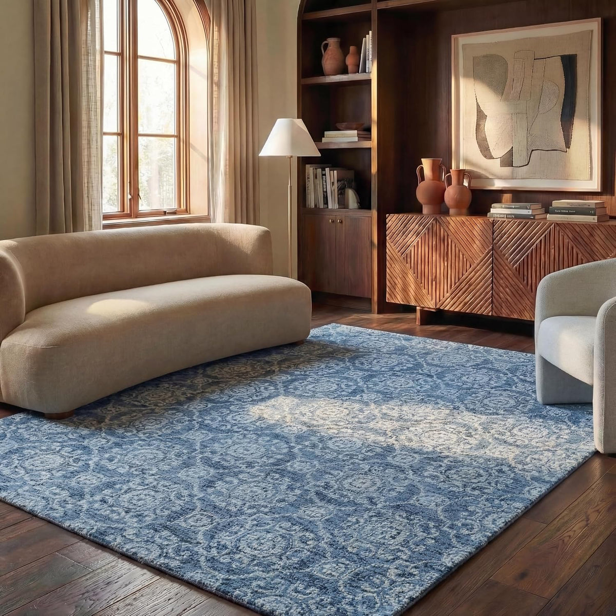 Area Rug - Abstract Collection - Large - Blue, Handmade Wool, Ideal, Dining Space (ABT207A)