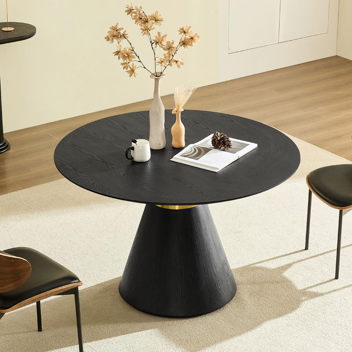 Inspired Saarinen Style Round Dining Table for 6 People, 47.24 Inches Dining Room Table, Modern Wood Round Kitchen Tables Black Pedestal Base