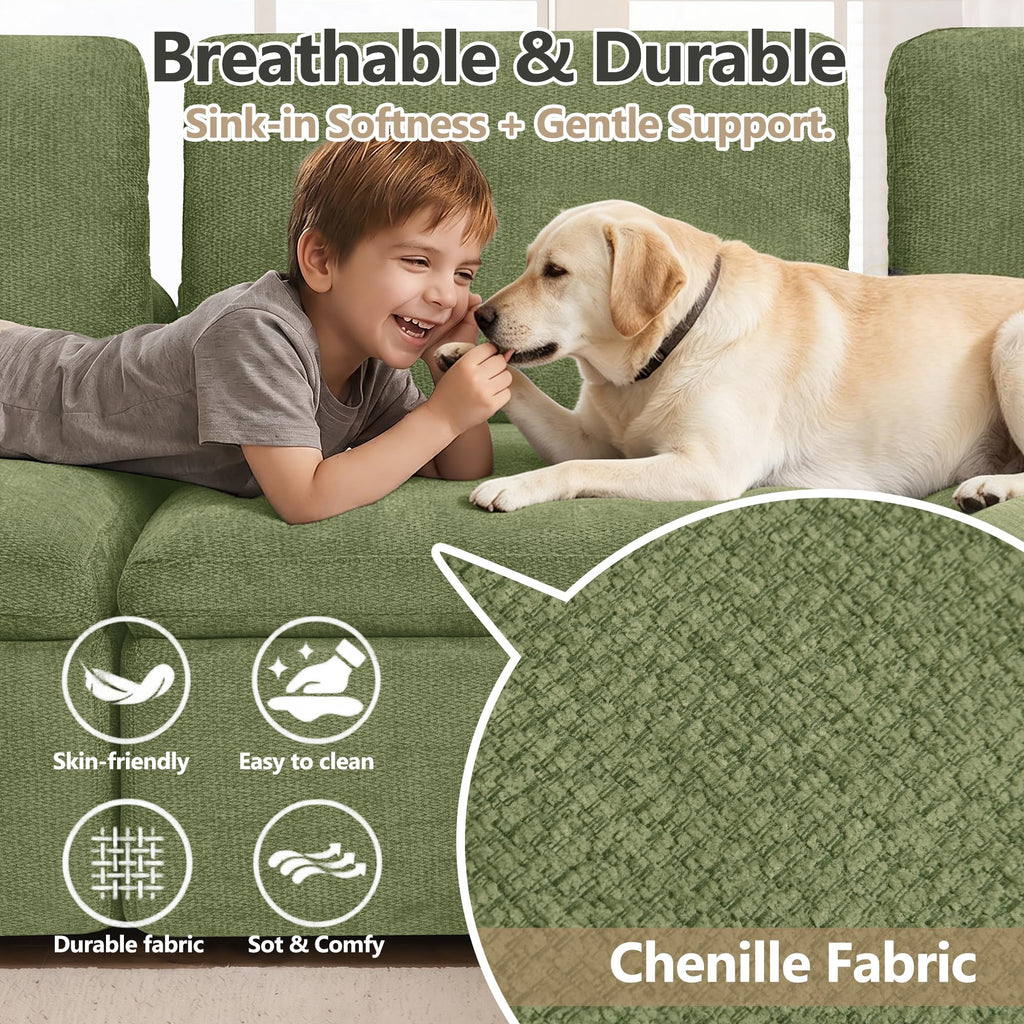 Oversized 143" Double-Layered and Soft Cloud Couch Modular Sectional Sofa Boneless Couches 6-Seater U-Shape Couch