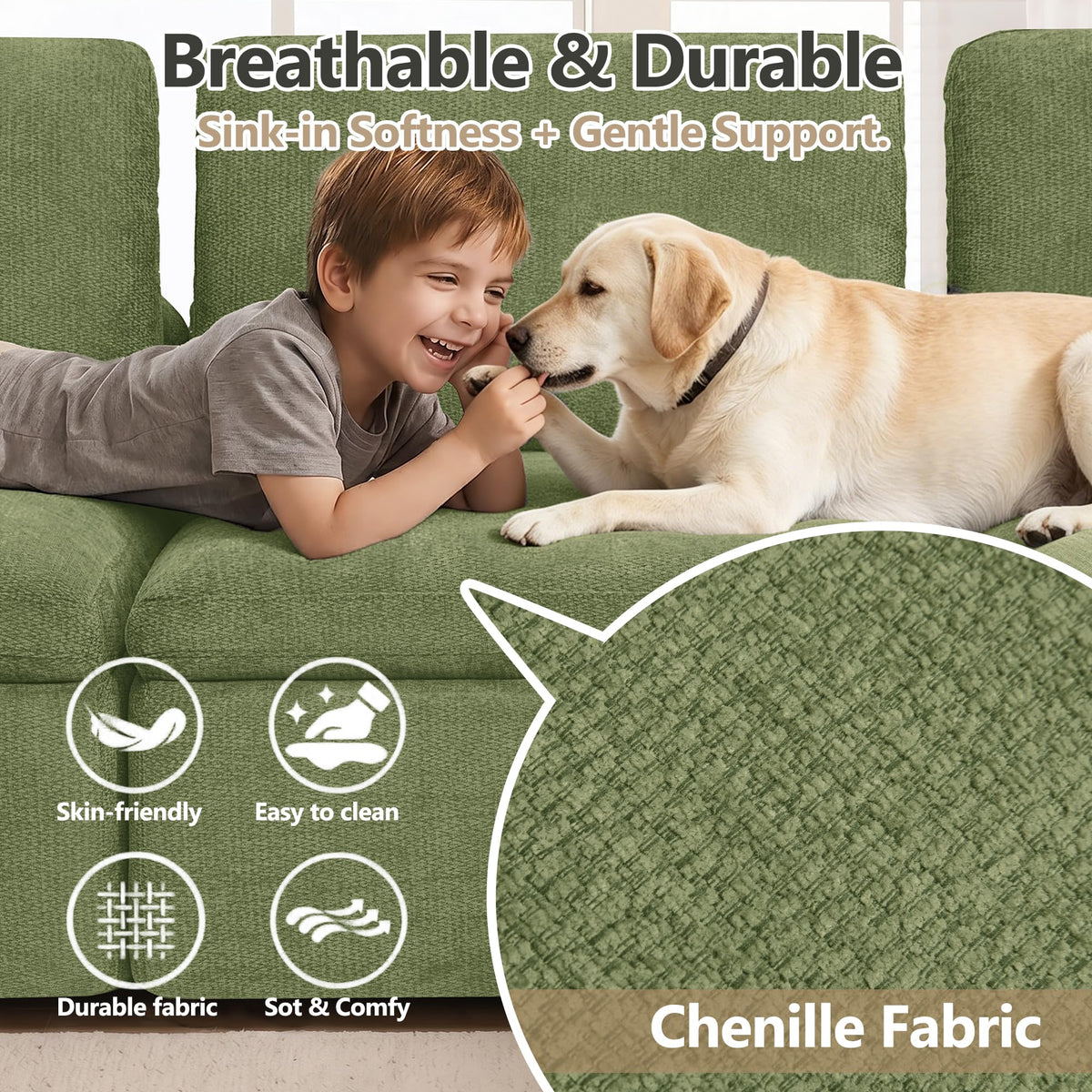 Oversized 143" Double-Layered and Soft Cloud Couch Modular Sectional Sofa Boneless Couches 6-Seater U-Shape Couch