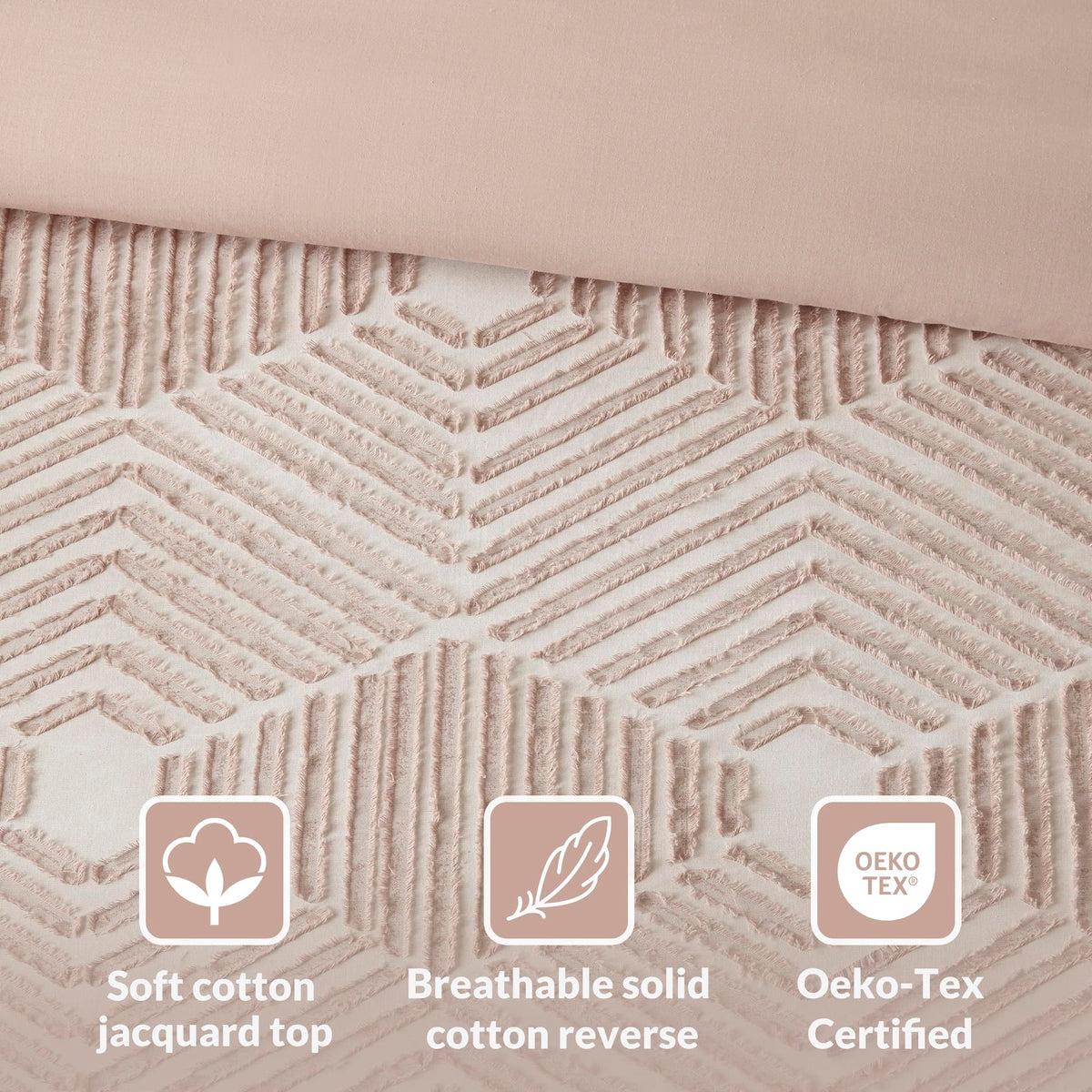 Duvet Cover Set, Geometric Cotton Bed Duvet Cover, Modern Farmhouse with Clipped Jacquard, All Season