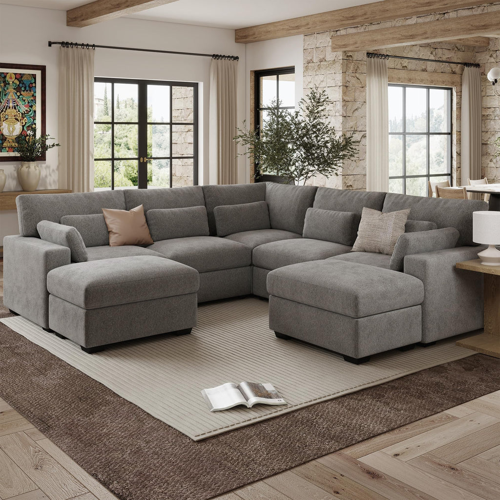 109.1'' Modular Sectional Sofa, L Shaped Oversized Extra Deep Couches, 5-Seat Chenille Couch with Wooden Legs