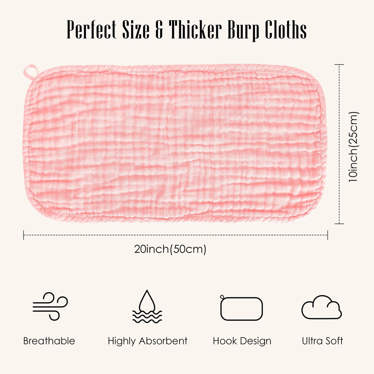 12 Pack Muslin Burp Cloths - Large 20" x 10", Ultra Absorbent 100% Cotton for Baby Drool and Messes - Soft, Gentle