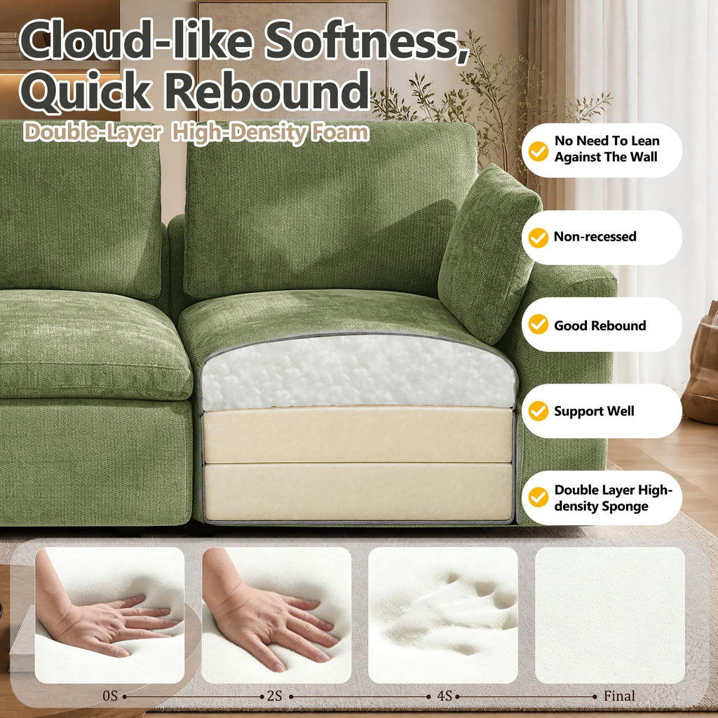 Oversized 143" Double-Layered and Soft Cloud Couch Modular Sectional Sofa Boneless Couches 6-Seater U-Shape Couch
