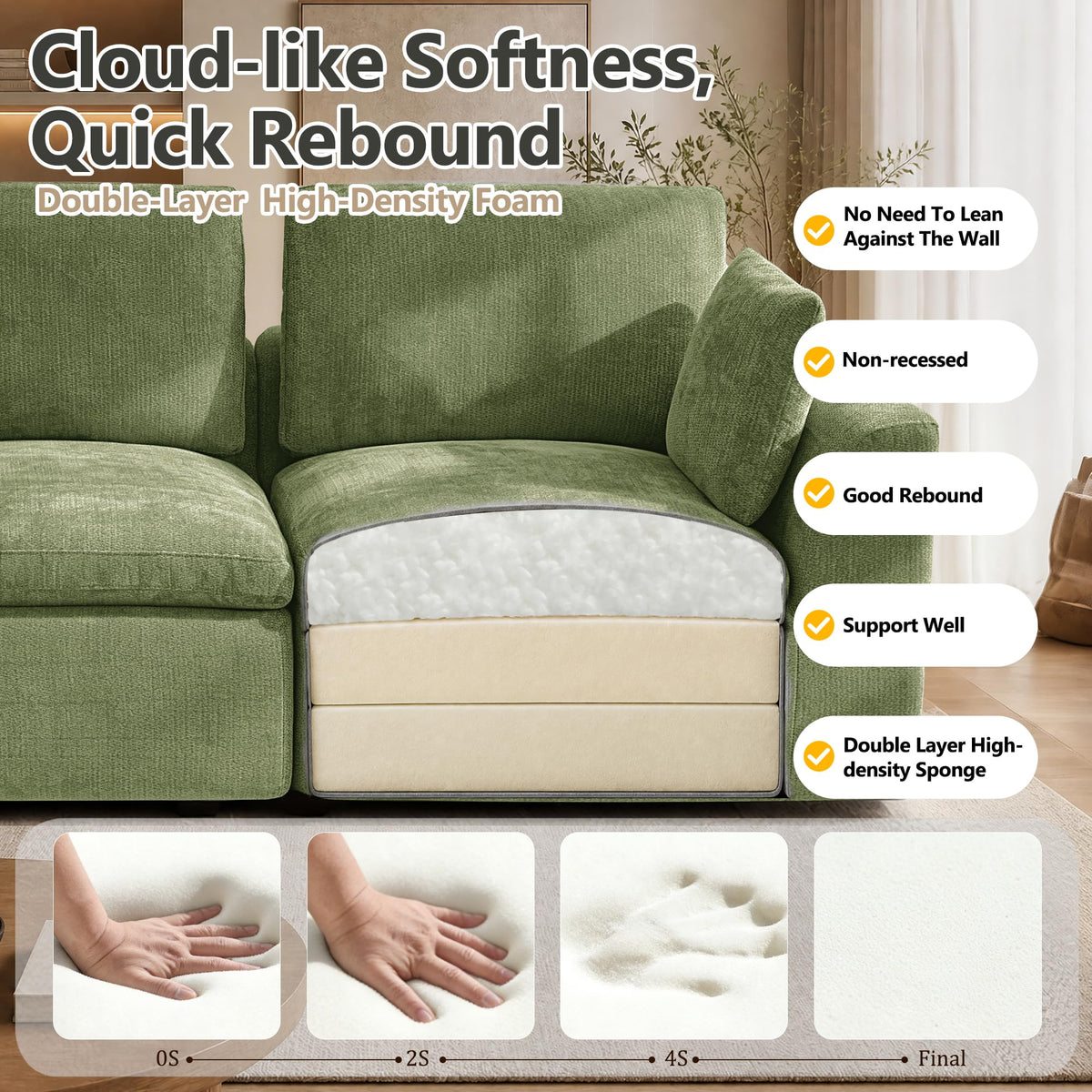 Oversized 240.5" Double-Layered and Soft Cloud Couch Modular Sectional Sofa Boneless Couches 9-Seater U-Shape Couch