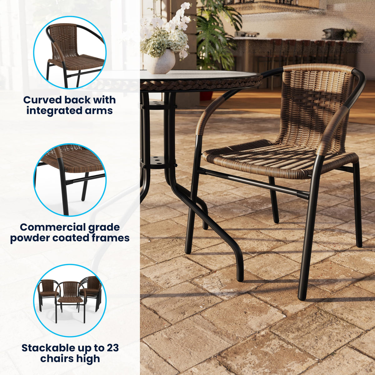 Brown PE Rattan Stackable Patio Dining Chair, 4-Pack