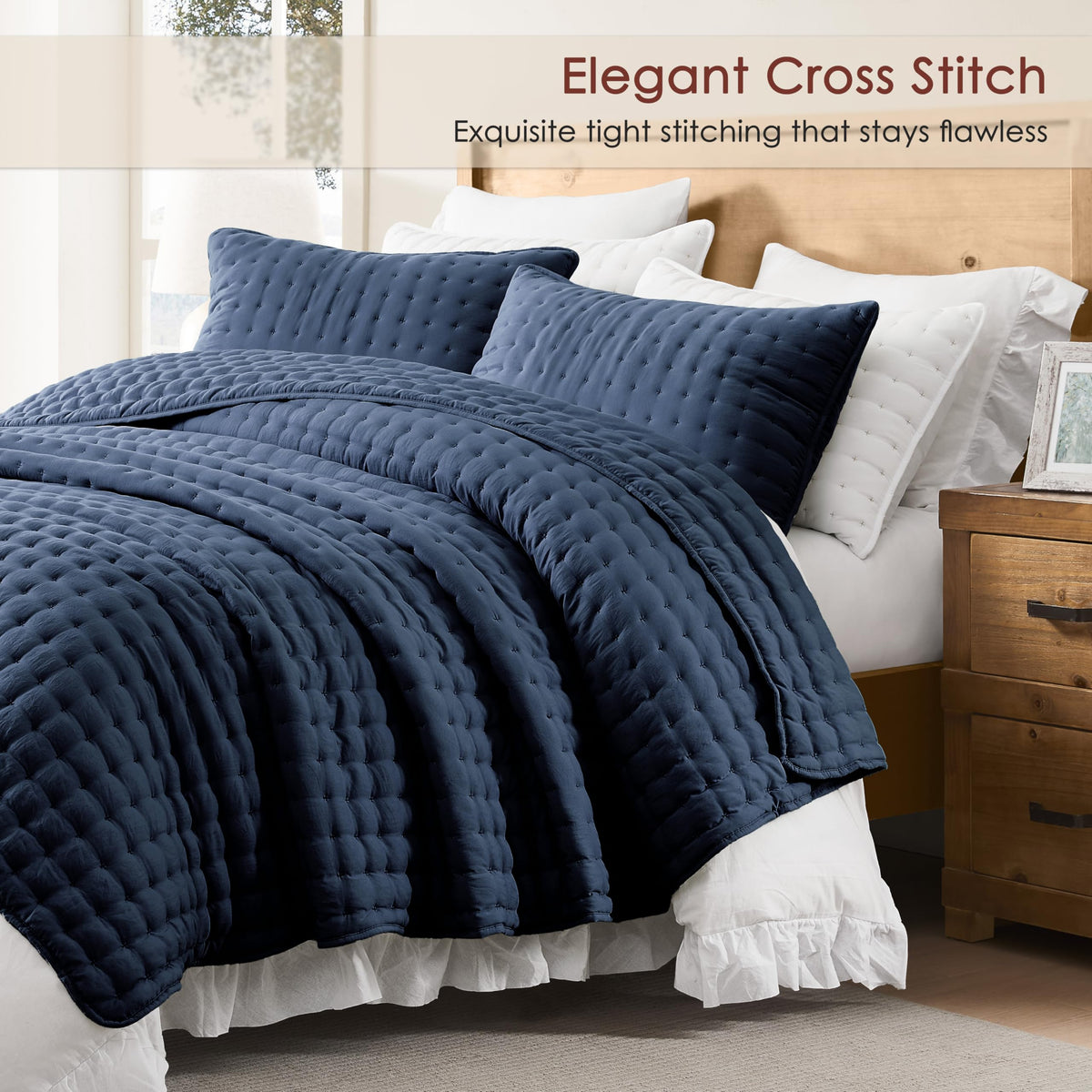 Cloud Soft Quilt Set, Navy Blue, 3 Pieces 90x90 inches